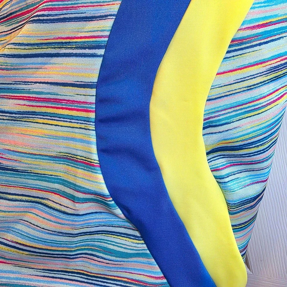 Lands End One Piece Swimsuit X-Back Plus Sz 18 W Colorblock Blue‎ Yellow Modest